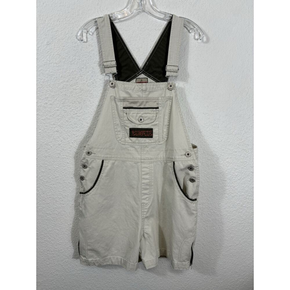 BUM Equipment Jeans Shortalls Womens Size M Beige Cotton Shorts Vintage 90s Y2K